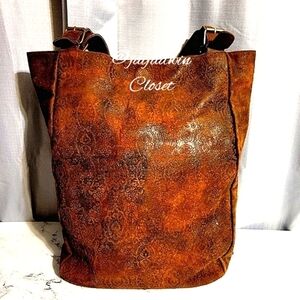 HOBO Int'l Gorgeous Mixed Browns Embossed Large Genuine Suede Tote